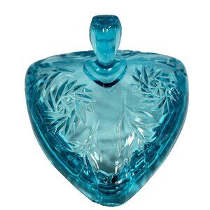 Vtg Depression Hazel Atlas Aqua Blue Glass Triangle Candy Dish Lid Footed AS IS